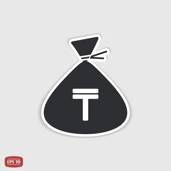 Kazakhstani tenge currency symbol. Money bag icon. Flat design style. — Stock Vector