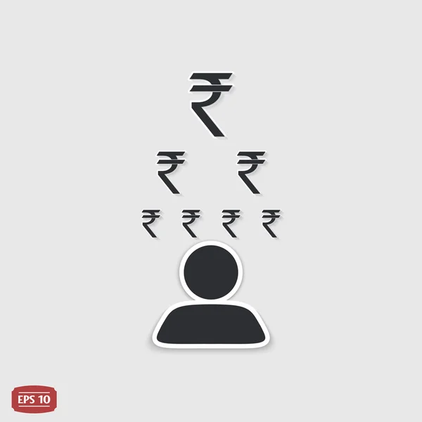 L'uomo pensa alle icone dei soldi. Simbolo della valuta della rupia indiana. Stile di design piatto . — Vettoriale Stock