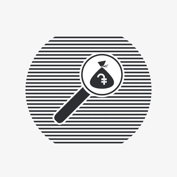 Lupa con icono de bolsa de dinero. Símbolo de moneda armenio Dram. Estilo de diseño plano . — Vector de stock
