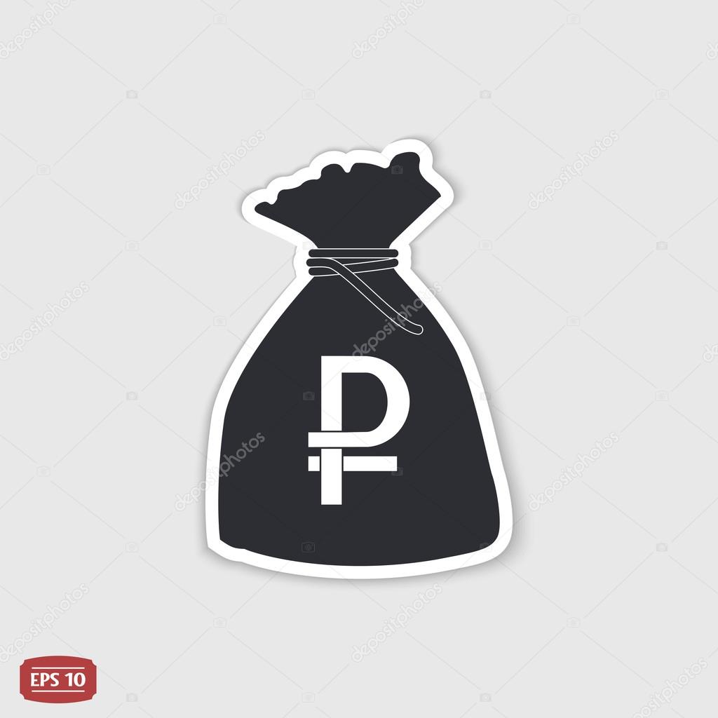 Ruble currency symbol. Russian currency. Money bag icon. Flat design style. 