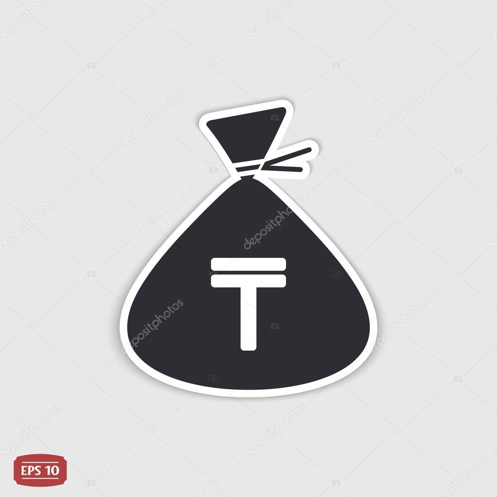 Kazakhstani tenge currency symbol. Money bag icon. Flat design style.