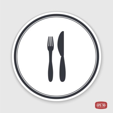 Bıçak ve çatal simgesi. Simge kafe ya da restoran. Düz tasarım stili. Amblem veya gölge etiketi.