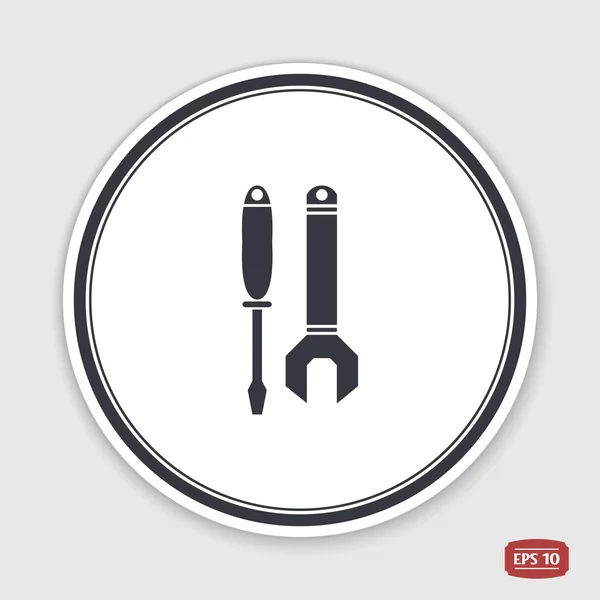 Vector wrench and screwdriver icon. Emblem or label with shadow. — Stock Vector