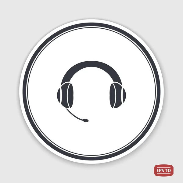 Headset with a microphone icon. Flat design style. Emblem or label with shadow. — Stock Vector