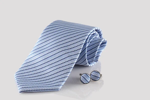 Blue tie with cuff links — Stock Photo, Image