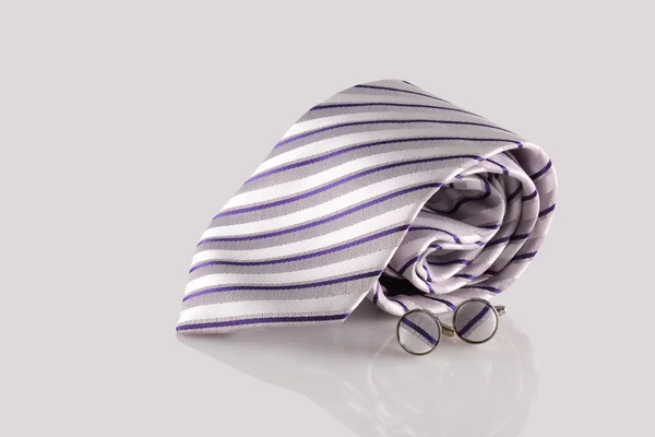 Purple tie with cuff links — Stock Photo, Image