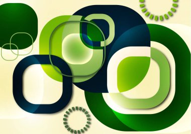 Üst üste binen yuvarlak kareler geometrik soyut bir arkaplan bileşimi oluşturur. Duvar kağıdı, afiş, arka plan, kart, illüstrasyon, iniş sayfası, kapak, poster, el ilanı için tasarım şablonu. Vektör