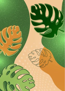 Parlak soyut arka plan, renkli dalgalar, doku, canavar yaprakları. Evrensel sanat şablonu. Sancaklar, kartvizitler, davetiyeler, hediye kartları, el ilanları, broşürler için modern tasarım. Vektör illüstrasyonu