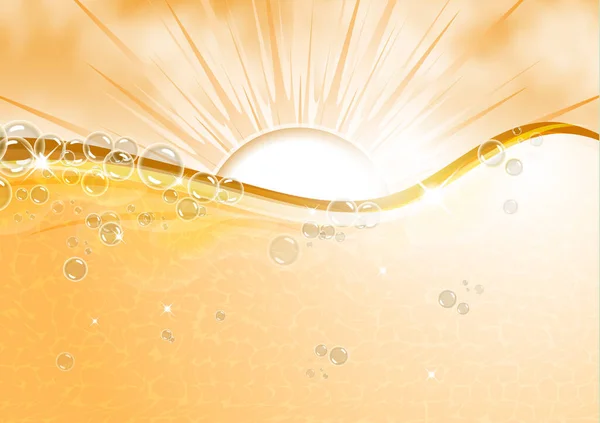 Mnoho Bublin Průhledné Světlé Vodě Pozadí Slunce Abstraktní Vlna Podvodní — Stockový vektor