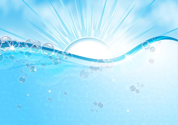 Mnoho Bublin Průhledné Světlé Vodě Pozadí Slunce Abstraktní Vlna Podvodní — Stockový vektor