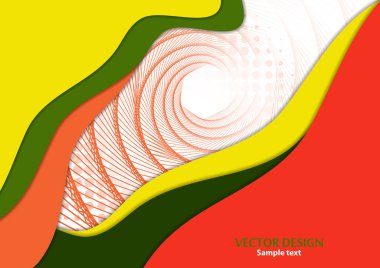 Parlak kağıt kesme dalgaları ve dönüşüm şekillerinin 3 boyutlu soyut arkaplanına sahip yatay A4 afişi. Zıt renkler. Sunumlar, el ilanları, posterler için vektör tasarımı düzeni.