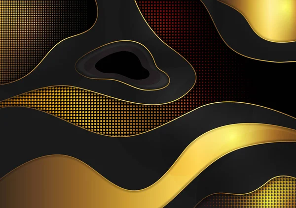 Abstract Wavy Geometric Dynamic Background Halftone Texture Black Gold Colors — Stockvector