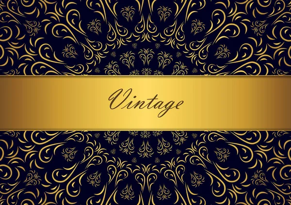 Golden Mandala Design Black Background Decorative Floral Template Greeting Card — Stock Vector