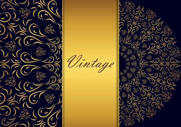 Золотой Дизайн Черном Фоне Декоративный Цветочный Шаблон Поздравительной Открытки Приглашения — стоковый вектор