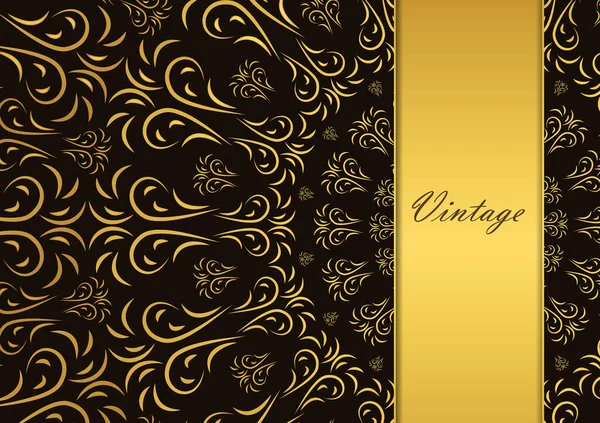 Golden Mandala Design Black Background Decorative Floral Template Greeting Card — Stock Vector