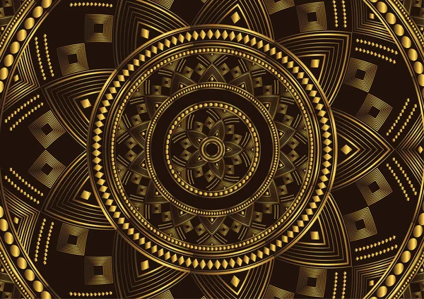 Diseño Mandala Dorado Sobre Fondo Negro Plantilla Floral Decorativa Para — Vector de stock