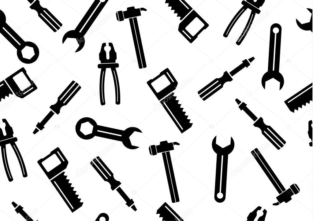 Construction tools vector icons seamless pattern. Hand-made equipment background in flat style. Vector illustration