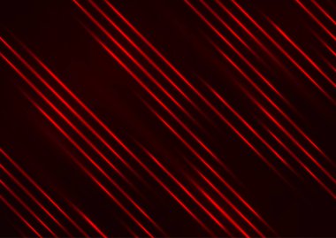 Parlayan neon hatları karanlık bir arkaplanda hızla hareket ediyor. Kırmızı çizgiler ve parlak ışınlar koyu bir arka planda. Fütürist tasarım. Vektör illüstrasyonu