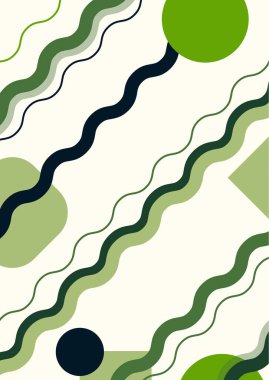 Soyut çizgili arka plan, poster, afiş. Yumuşak dinamik dalgaların, dairelerin bileşimi. Aborjin süsü. Moda tasarımı. Düz biçimli vektör renk illüstrasyonu.