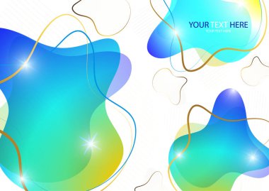 Parlak renkli soyut dinamik sıvı şekilleri, beyaz arkaplandaki çizgilerden geometrik şekiller. Ekran koruyucu şekil tasarımı, modaya uygun şablon. Vektör illüstrasyonu