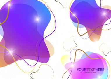 Parlak renkli soyut dinamik sıvı şekilleri, beyaz arkaplandaki çizgilerden geometrik şekiller. Ekran koruyucu şekil tasarımı, modaya uygun şablon. Vektör illüstrasyonu