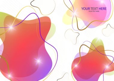 Parlak renkli soyut dinamik sıvı şekilleri, beyaz arkaplandaki çizgilerden geometrik şekiller. Ekran koruyucu şekil tasarımı, modaya uygun şablon. Vektör illüstrasyonu