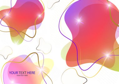 Parlak renkli soyut dinamik sıvı şekilleri, beyaz arkaplandaki çizgilerden geometrik şekiller. Ekran koruyucu şekil tasarımı, modaya uygun şablon. Vektör illüstrasyonu