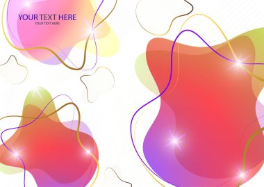 Parlak renkli soyut dinamik sıvı şekilleri, beyaz arkaplandaki çizgilerden geometrik şekiller. Ekran koruyucu şekil tasarımı, modaya uygun şablon. Vektör illüstrasyonu
