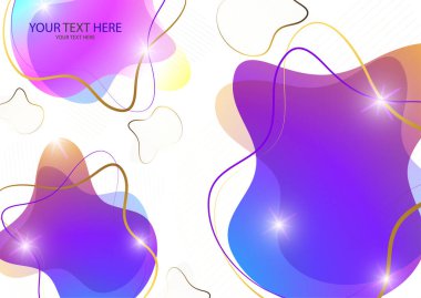 Parlak renkli soyut dinamik sıvı şekilleri, beyaz arkaplandaki çizgilerden geometrik şekiller. Ekran koruyucu şekil tasarımı, modaya uygun şablon. Vektör illüstrasyonu