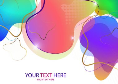 Parlak renkli soyut dinamik sıvı şekilleri, beyaz arkaplandaki çizgilerden geometrik şekiller. Ekran koruyucu şekil tasarımı, modaya uygun şablon. Vektör illüstrasyonu