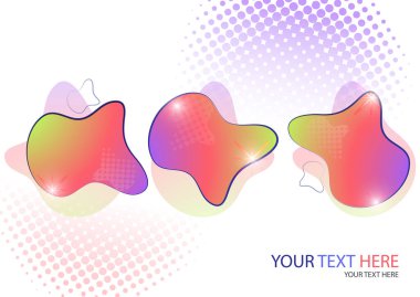 Parlak renkli soyut dinamik sıvı formları, yarım ton desenleri, beyaz arka planda sıvı renk. Ekran koruyucu şekil tasarımı. Vektör illüstrasyonu