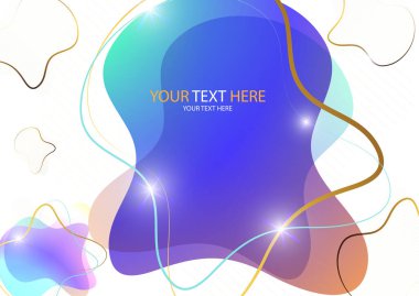 Parlak renkli soyut dinamik sıvı şekilleri, beyaz arkaplandaki çizgilerden geometrik şekiller. Ekran koruyucu şekil tasarımı, modaya uygun şablon. Vektör illüstrasyonu