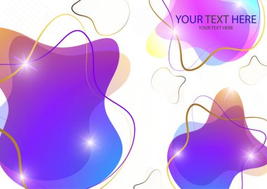 Parlak renkli soyut dinamik sıvı şekilleri, beyaz arkaplandaki çizgilerden geometrik şekiller. Ekran koruyucu şekil tasarımı, modaya uygun şablon. Vektör illüstrasyonu