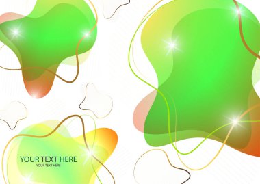 Parlak renkli soyut dinamik sıvı şekilleri, beyaz arkaplandaki çizgilerden geometrik şekiller. Ekran koruyucu şekil tasarımı, modaya uygun şablon. Vektör illüstrasyonu