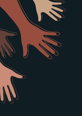 Eller yukarı, avuçlar açık. Hayırseverlik, gönüllülük, sevgi, şefkat, eşitlik, ırksal ve sosyal konular. Tasarımınız için vektör illüstrasyonu.