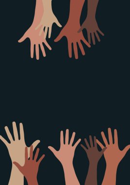 Eller yukarı, avuçlar açık. Hayırseverlik, gönüllülük, sevgi, şefkat, eşitlik, ırksal ve sosyal konular. Tasarımınız için vektör illüstrasyonu.