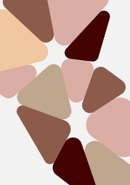 Renkli geometrik arka plan tasarımı. Yuvarlak üçgenli modaya uygun bir kompozisyon. Geleceğe yönelik bir geçmiş. Duvar kağıdı, afiş, arkaplan, kart, kitap illüstrasyonu, iniş için vektör illüstrasyonu.