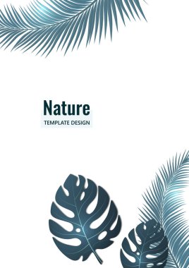 Soyut tropikal tarz. Beyaz arka planda canavar yaprakları ve palmiye ağaçları. Tasarımınız için vektör illüstrasyonu