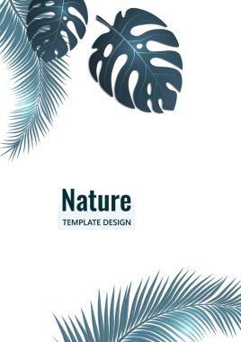 Soyut tropikal tarz. Beyaz arka planda canavar yaprakları ve palmiye ağaçları. Tasarımınız için vektör illüstrasyonu