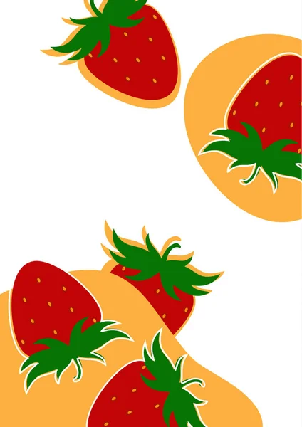 Simple Strawberry Background White Yellow Background Natural Product Vector Illustration — Stock Vector