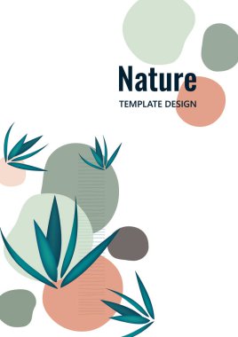 Yaratıcı, üst üste binen şekiller, palmiye yaprakları. Doğal bir ürünü gizlemek için. Kapak, poster, internet, sayfa, sosyal medya, kartpostallar için modaya uygun sanat. Vektör illüstrasyonu