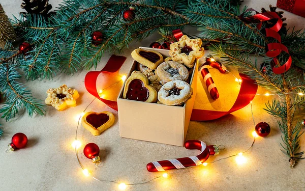 Noël Nouvel Cadeau Doux Fait Maison Dans Boîte Biscuits Hiver — Photo