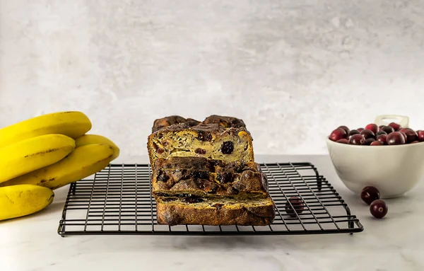 Horneado Saludable Pan Plátano Húmedo Con Arándanos Dulces Caseros Sin — Foto de Stock