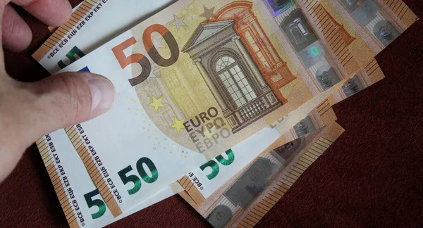 Billets Euros Entre Les Mains Homme — Photo