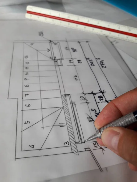 Arquiteto Projetando Mão Livre Seu Estúdio — Fotografia de Stock