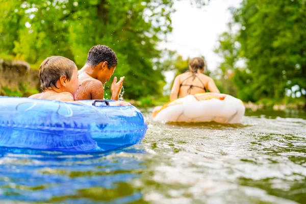 Excited Happy Children Playing Relaxing River — Stock Photo, Image