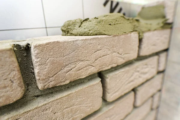 Closeup Bricks Wet Concrete — Stock Photo, Image