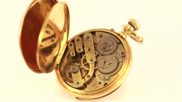 Vintage Pocket Watch 18k gouden Gears — Stockvideo