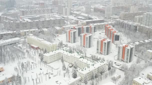 Snow-covered city center of Minsk from a height. Belarus — Stock Video