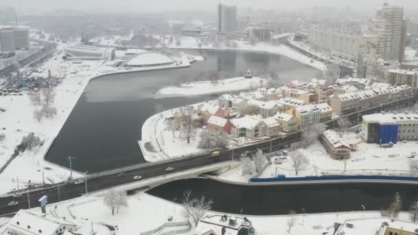 Centre-ville enneigé de Minsk à partir d'une hauteur. La haute ville. Bélarus — Video